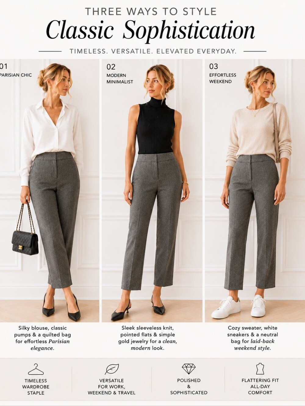 LOFT "Julie" Straight Leg Trousers ā Gray Textured Career Pants | Size 4 - Picture 4 of 9